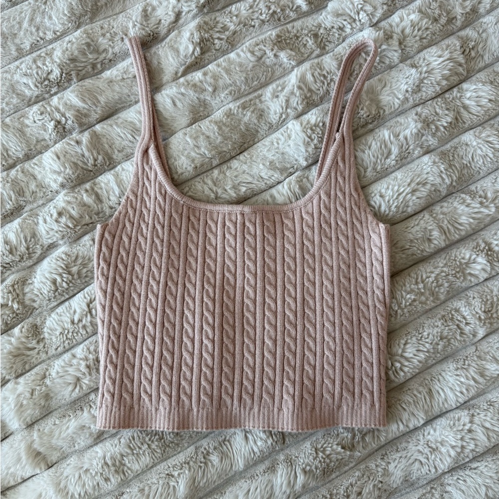 Cable Knit Pink Crop Tank Top